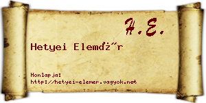 Hetyei Elemér névjegykártya