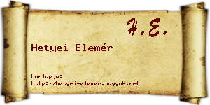 Hetyei Elemér névjegykártya